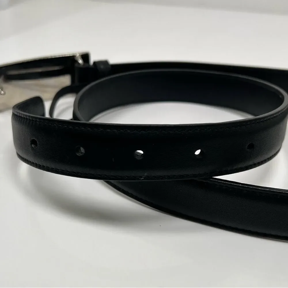 Gucci Black Leather Crystal Horsebit Plate Belt 95-38